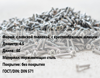 Шуруп с плоской головкой, с крестообразным шлицем 4.5х60 нержавеющая сталь без покрытия ГОСТ: DIN 571, упаковка 1050 шт цена По запросу где купить, условия доставки в Кызылорде и Кызылординской области